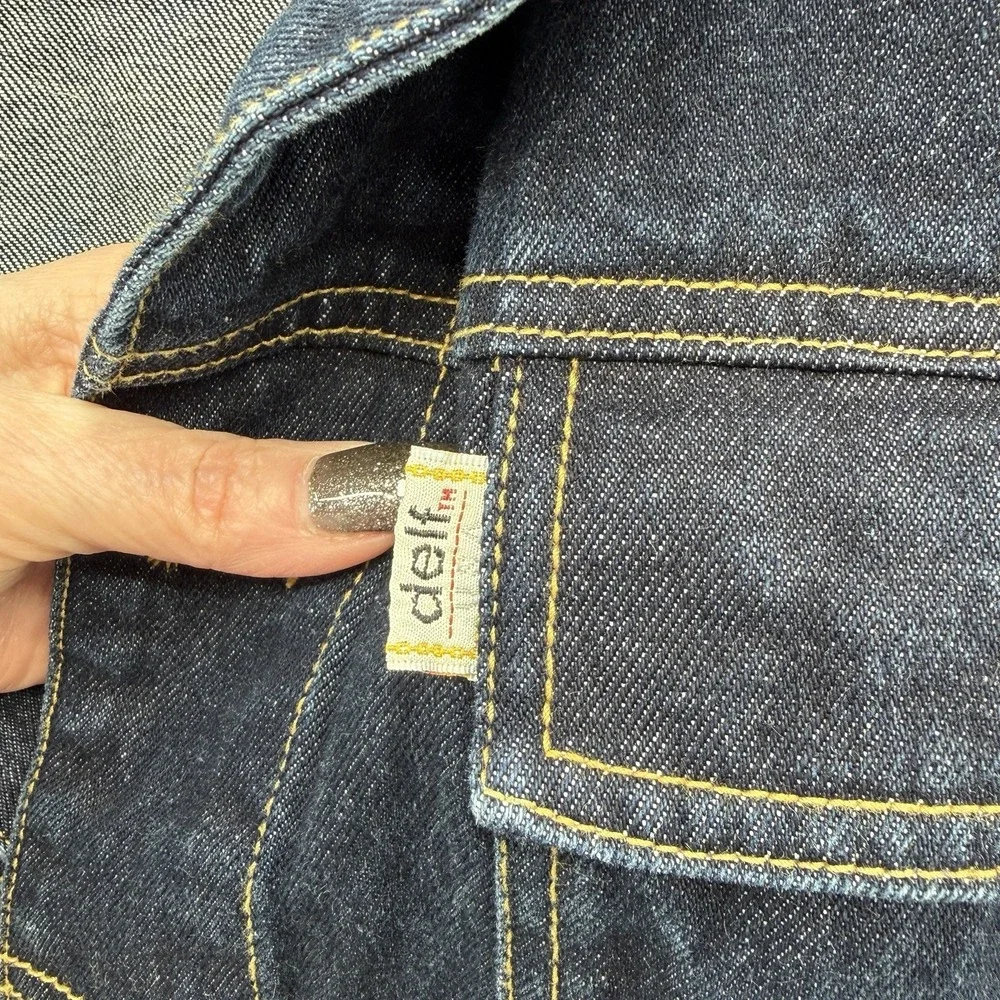 VTG Delf USA Jean Jacket Mens 2XL Denim Oversized Trucker Hip Hop Streetwear Y2K